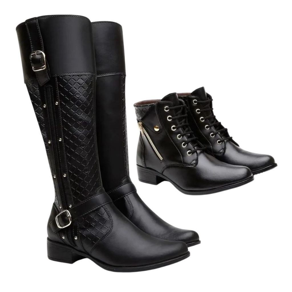 Botas Feminina Montaria Cano Longo E Coturno Combo 2 Pares Preço de Fábrica Promoção em Oferta na Shopee