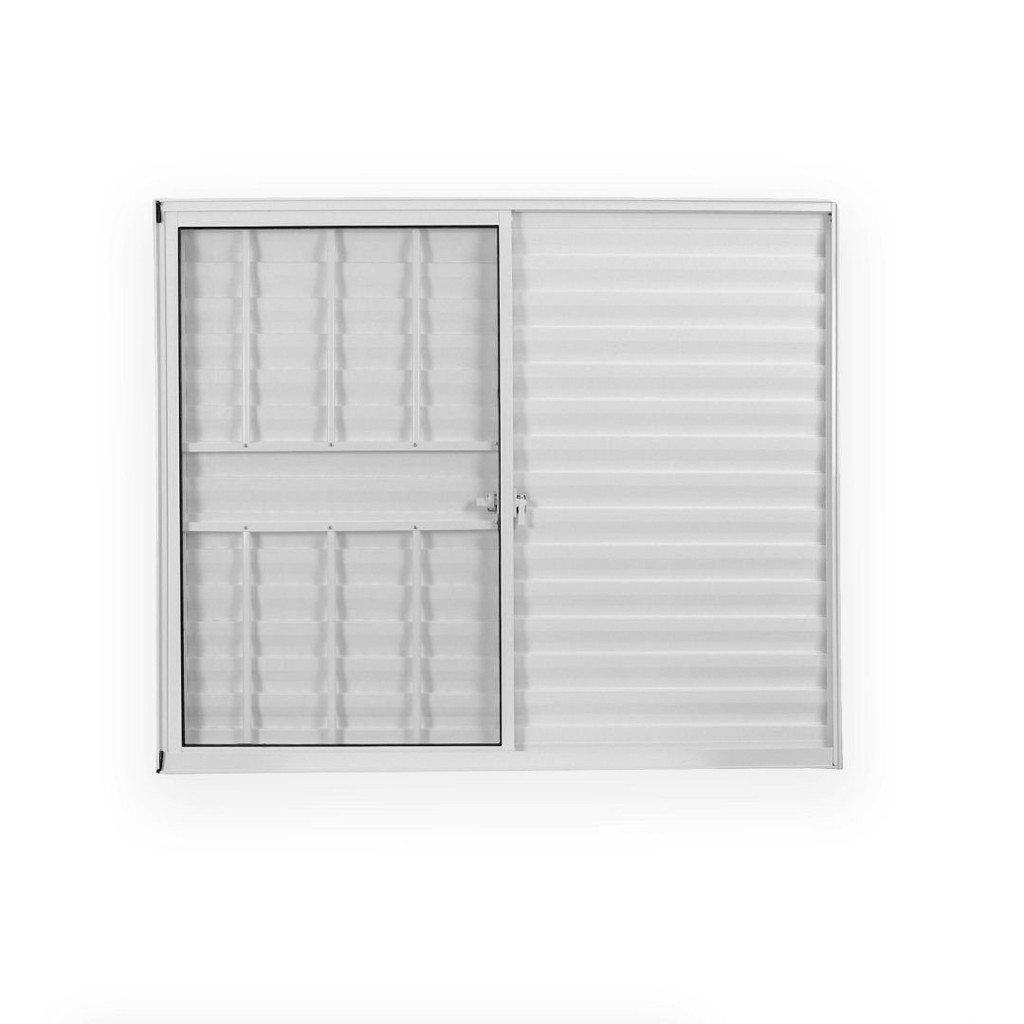 Janela de Alumínio Veneziana 100x120cm 3 Folhas 1 Fixa com Grade e Vidro Liso Soft Plus MGM Branco 100cm x 120cm - Home & Living