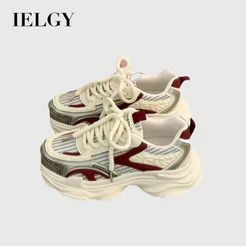 IELGY Platform Daddy Feminino Malha Respirável Estudante Casual Tênis Vermelho