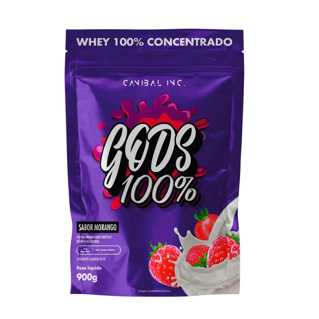 Whey Gods 100% Refil 900g Sabor Morango Canibal Inc - Health