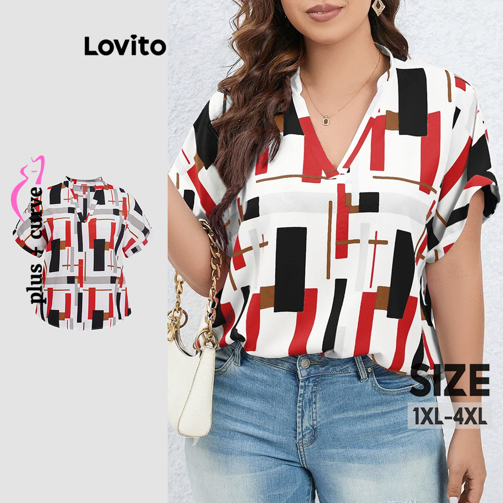 Lovito Blusa Boho Geométrica Plus Size para Mulheres LBL19297 - Women Clothes