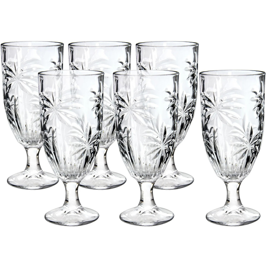 Kit Taças 6 Un Cristal Palm Tree Transparente Bebidas 450ml Piscina Verão Coquetel