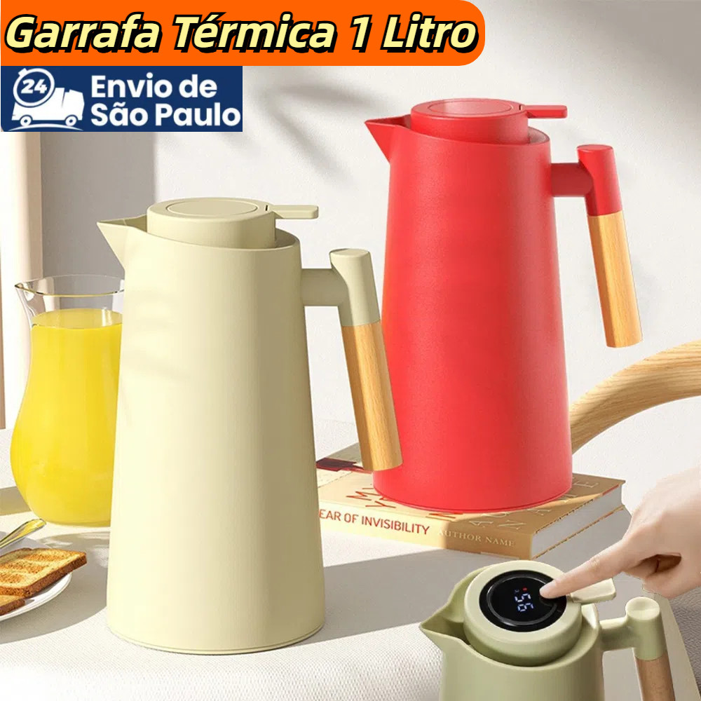 Garrafa Térmica 1 Litro com Design Moderno e Termômetro de LED Perfeito Para Chás e Café
