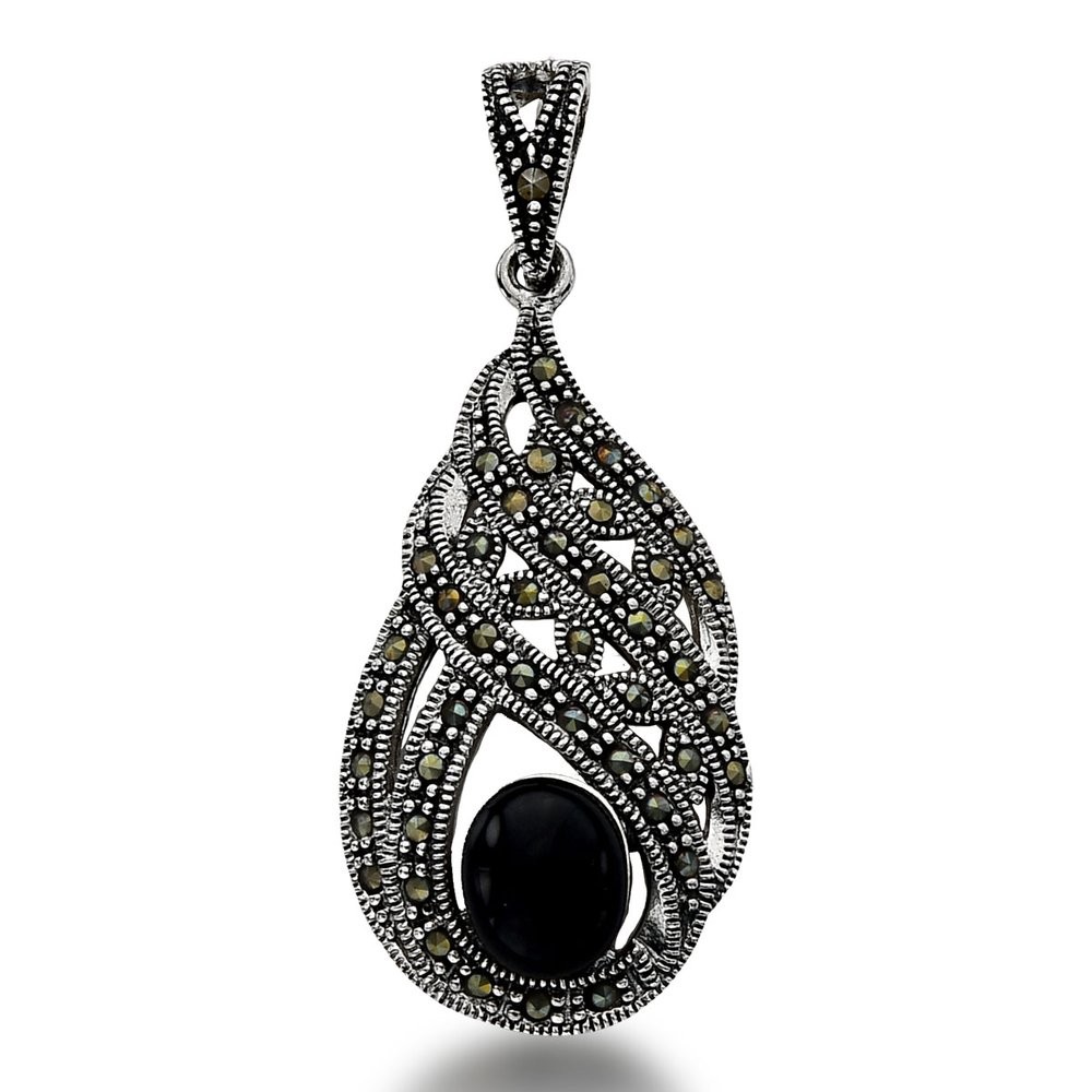 Pingente Gota desenhada com Onix Prata 925 Ônix