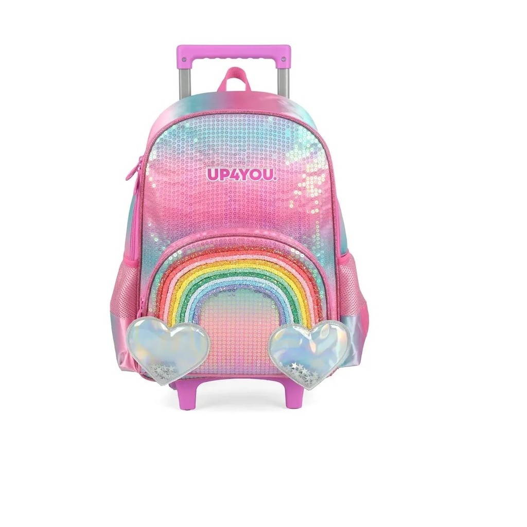 KIT ESCOLAR MOCHILA CARRINHO + ESTOJO ARCO IRIS - UP4YOU