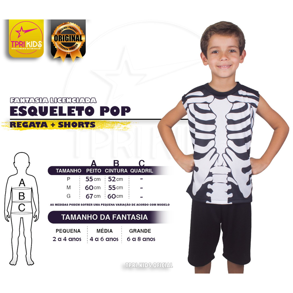 Fantasia Infantil Menino Esqueleto Halloween Regata Bermuda Festa Temática Carnaval Cosplay Luxo Top