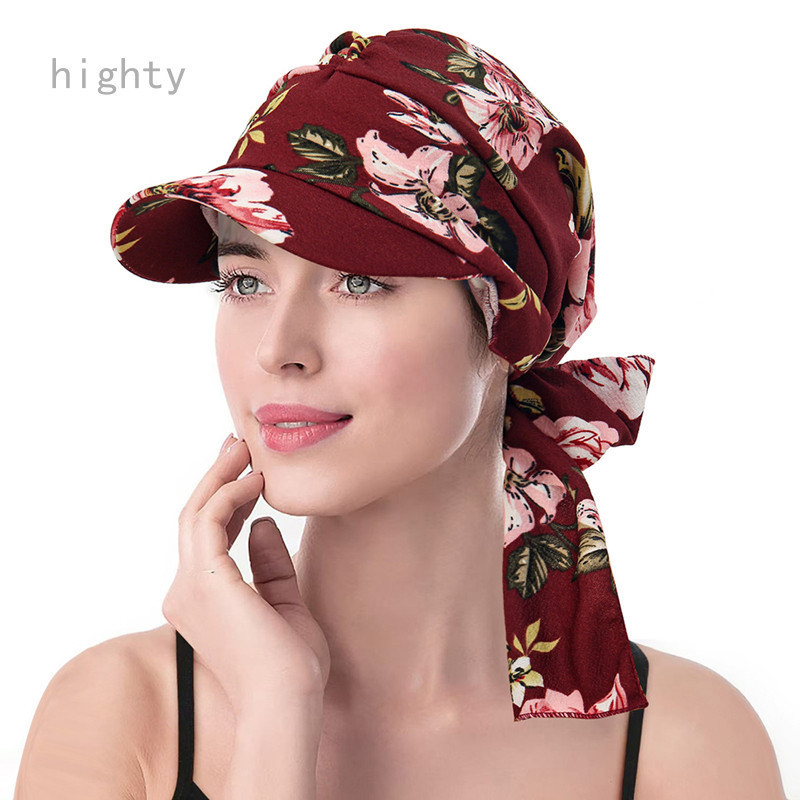 HY1 Boné De Beisebol Com Estampa De Leopardo , Aba Larga , Turbante , Floral , Lenço Elástico , Quimioterapia , Hijab , em Oferta na Shopee