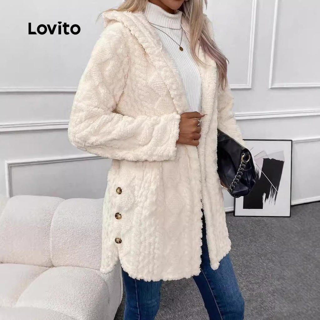 Lovito Casaco Casual de pele sintética com botão liso para mulheres LNL101633