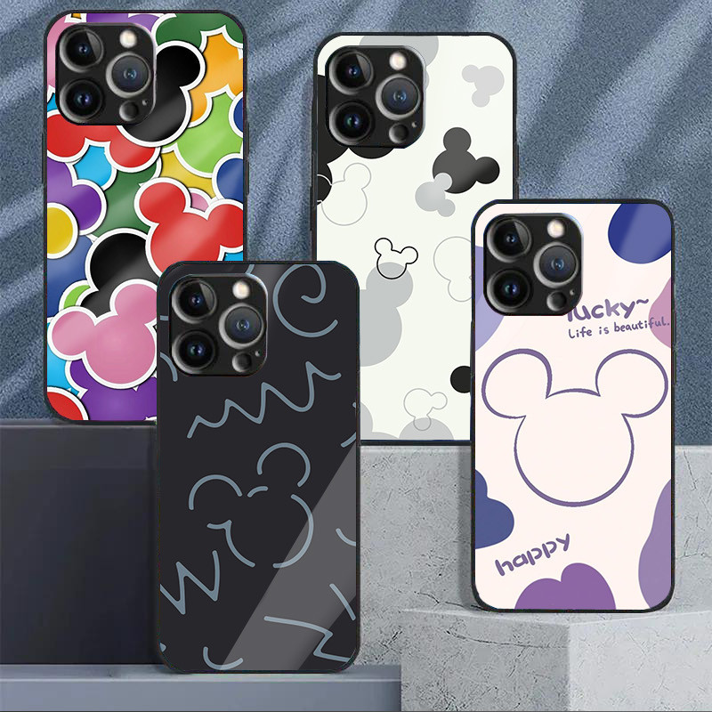 Mickey minnie mouse 06 Caso De Telefone Vidro Para IPhone 16 15 14 13 12 11 Pro XR XS Max Plus Mini X 8 7 6s SE2/3 Capa