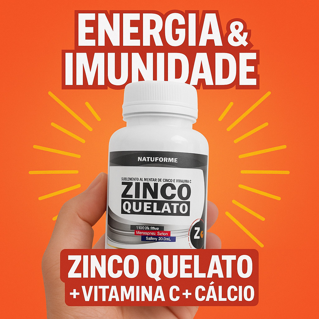 Zinco Quelato 60 Comp Vitamina C Cálcio Imunidade Energia Ossos Fortes e Pele Saudável