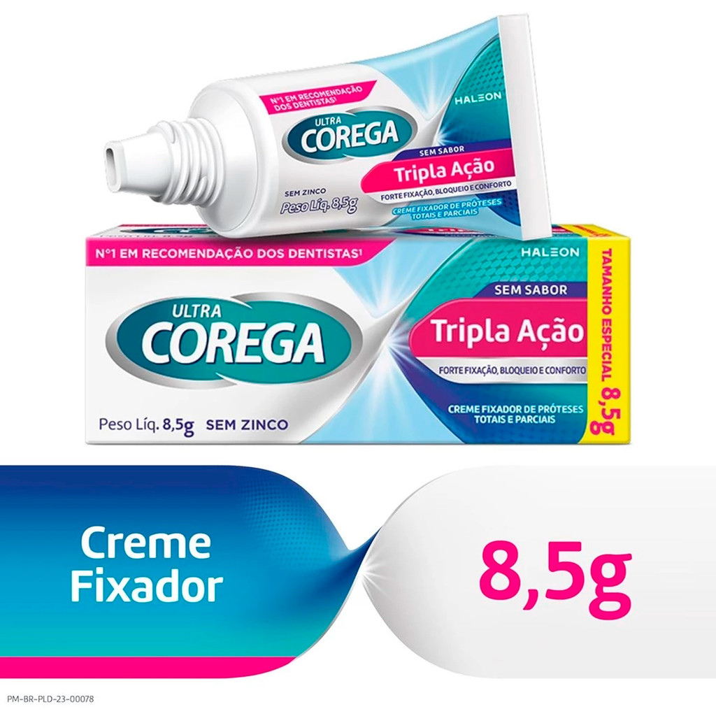 Corega Creme Fixador de Dentadura Ultra Tripla Ação Sem Zinco 8,5g