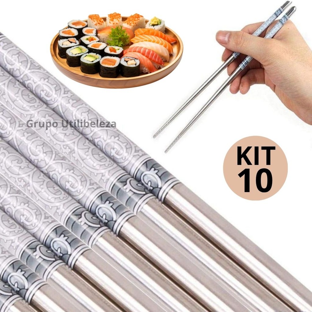 Hashi Japones Aço Inox Resistente Higiênico 20 Palitos para Comida Japonesa Oriental em Oferta na Shopee