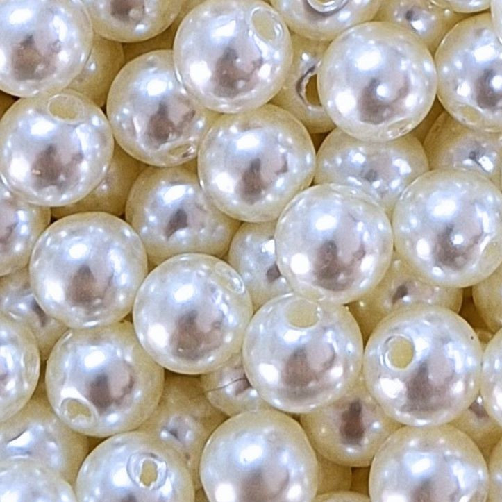 Perola 10mm 100 Pçs 100% Abs Lisa Bola Inteira Furo Passante Artesanato