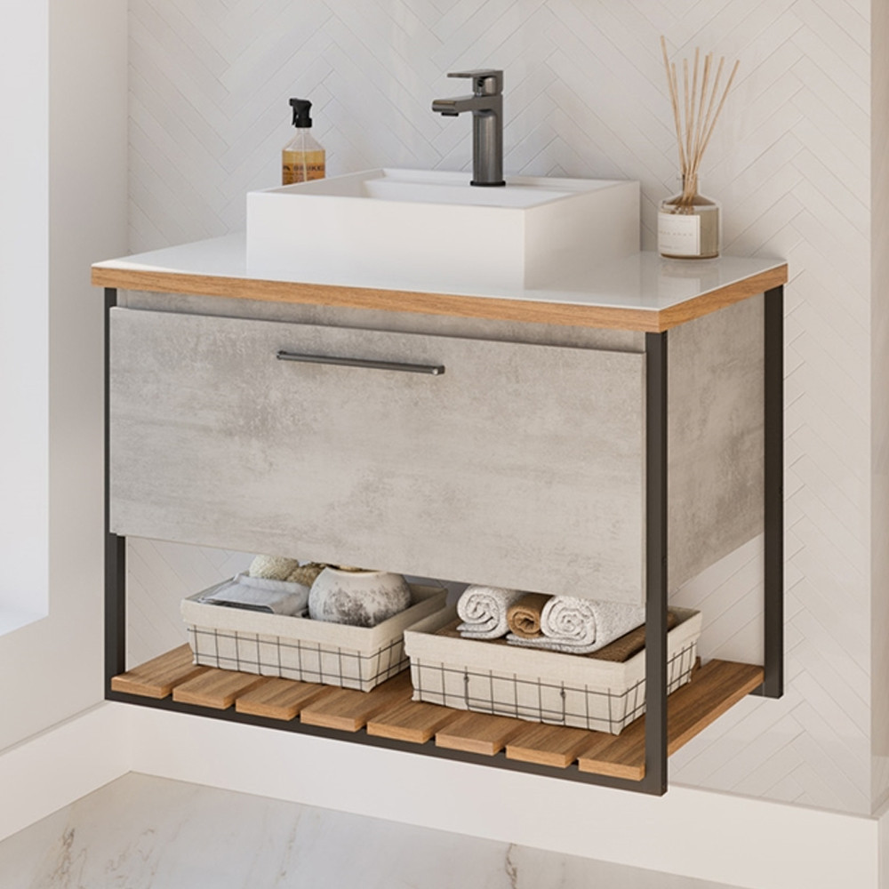 GABINETE SUSPENSO PARA BANHEIRO 80CM COM CUBA METALON CARIBE MGM em Oferta na Shopee