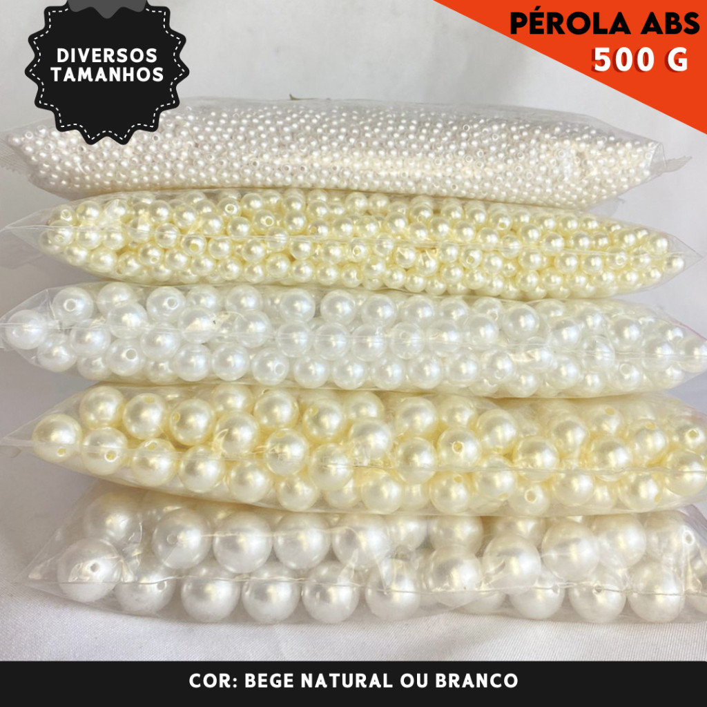 Pérola ABS Inteira Com Furo Para Artesanato - Pacote Com 500 Gramas em Oferta na Shopee