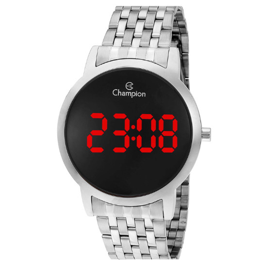 Relógio Champion unisex Digital Led vermelho  Prateado Cor Do vidro preto