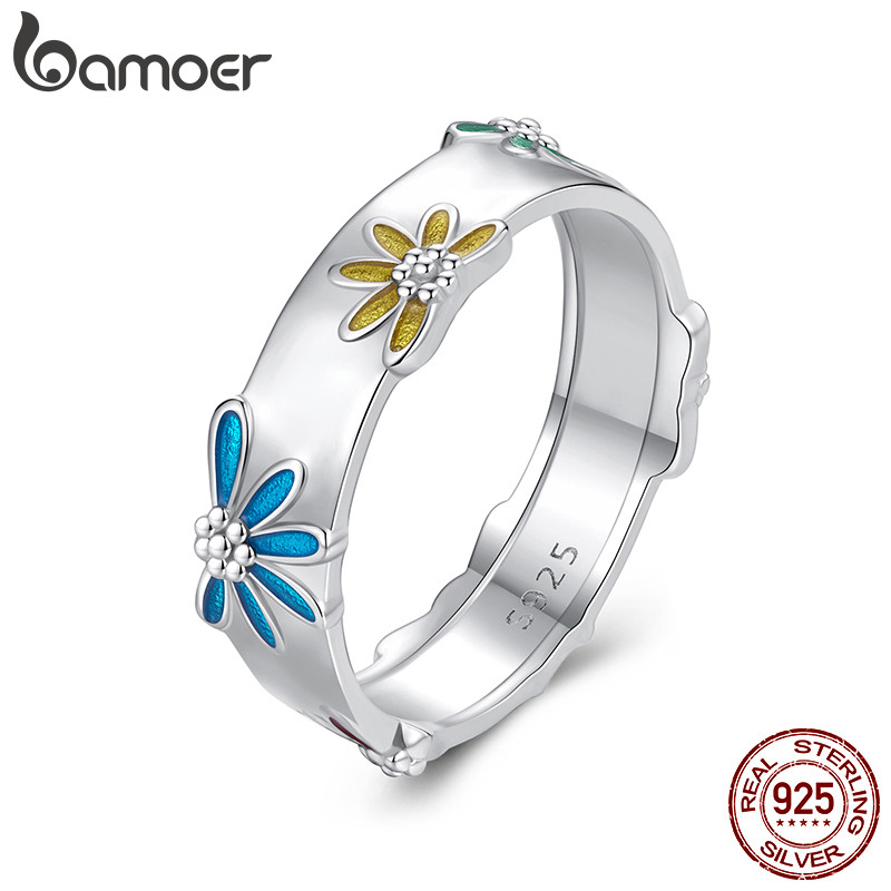 Anel De Prata Esterlina 925 Bamoer Colorido Margarida Joia Presente Feminino em Oferta na Shopee