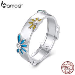 Anel De Prata Esterlina 925 Bamoer Colorido Margarida Joia Presente Feminino