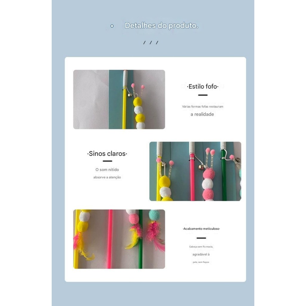 Vara Para Gato Com Lagarta Vara de Pesca de Brinquedo para Estímulo Animais Estimação Cor Sortidas