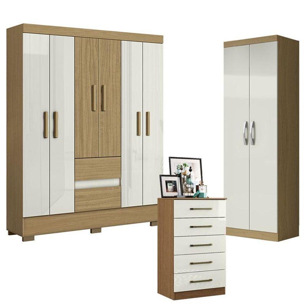 Guarda Roupa Casal Coimbra 2005138 Com Armário Multiuso New 2000192 E Cômoda 2014140 Atacama Off White - Aramóveis em Oferta na Shopee