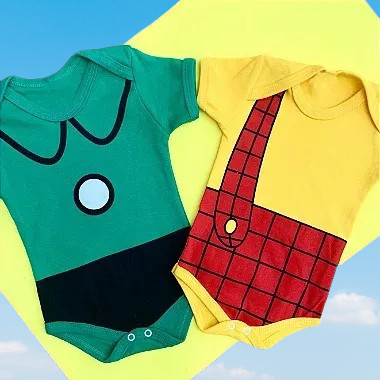 Kit Body Bebê Gêmeos Fantasia Mesversario Turma Da Mônica Cascão & Cebolinha