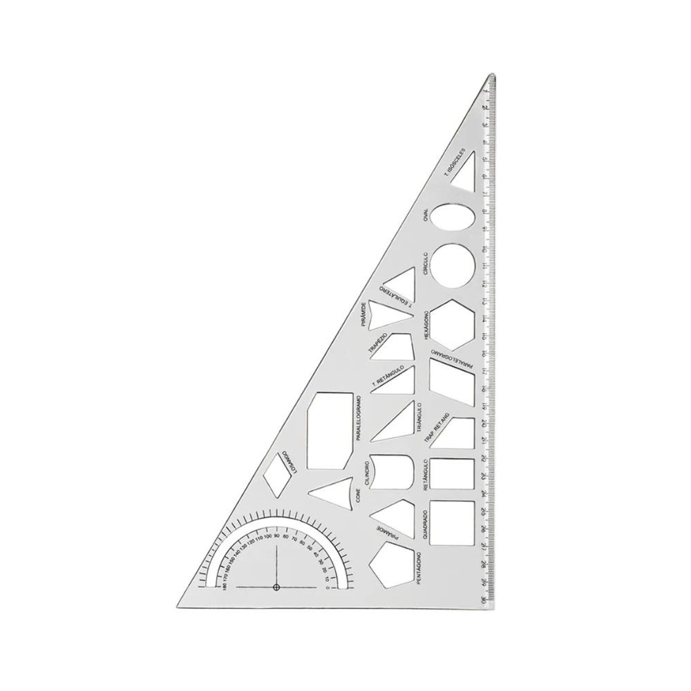 Régua Escolar Esquadro Geométrico 30cm Cristal c/ 19 formas Geométrica - Maxcril | Papelaria | Matemática | Escritório | em Oferta na Shopee