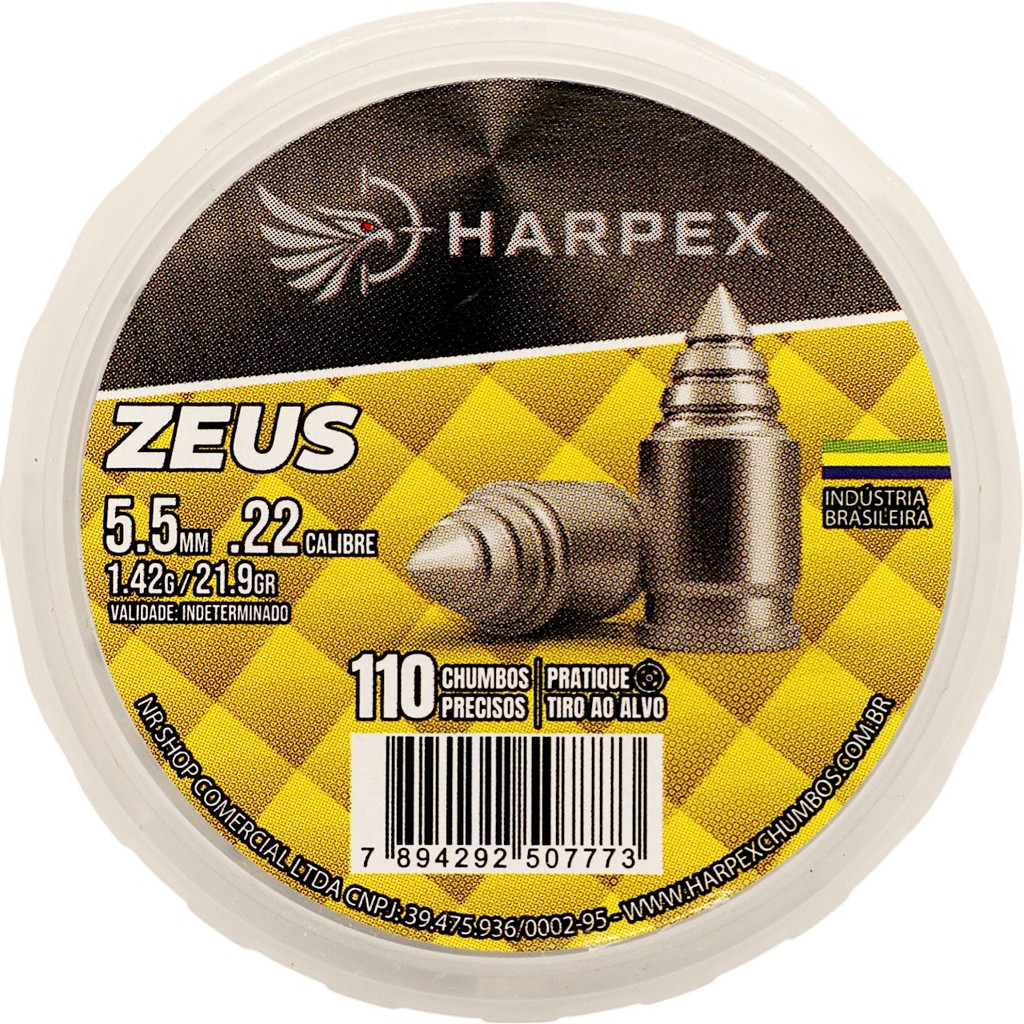 Chumbinho Harpex Zeus Alta Penetração 5.5mm (.22) - 110un em Oferta na Shopee