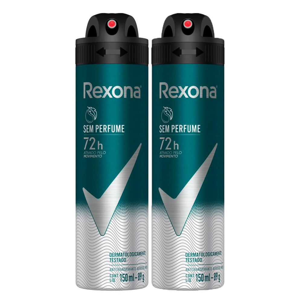 Kit 2 Desodorante Rexona Men Sem Perfume Aerosol Antitranspirante 48h 150ml - Beauty
