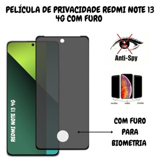 Película de Privacidade Vidro 3D Para Redmi Note 13 4G Com Furo Para Biometria em Oferta na Shopee