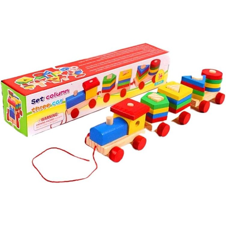 Trenzinho em Madeira de Encaixe Montessori Articulado Educativo e Colorido Trem de Montar Cognitivo