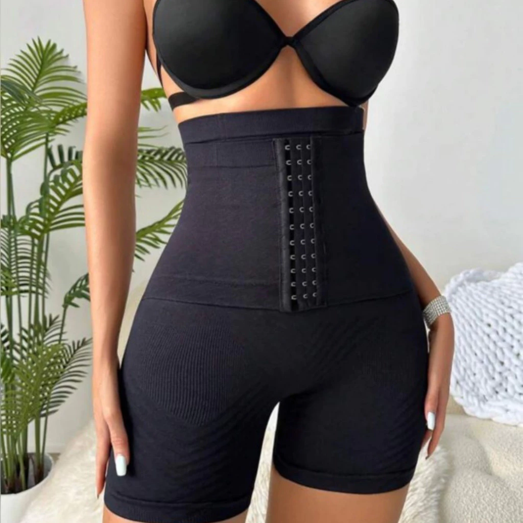 Short Cinta Modeladora Fechamento Em Colchetes com 4 Barbatanas Pós Parto Pós Cirúrgico