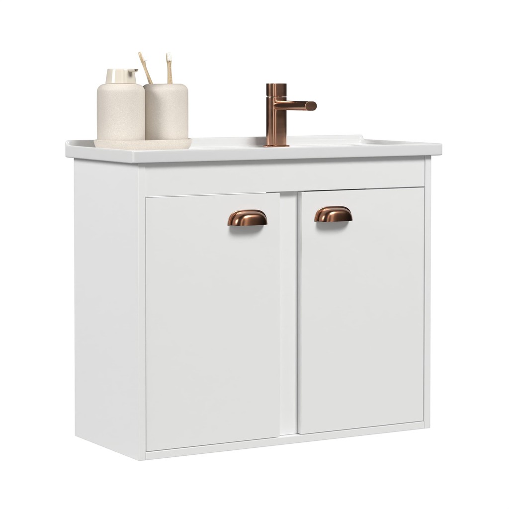 Gabinete para Banheiro New Prisma Suspenso com Pia Prateleira interna Puxadores concha Retro Fhem móveis em Oferta na Shopee