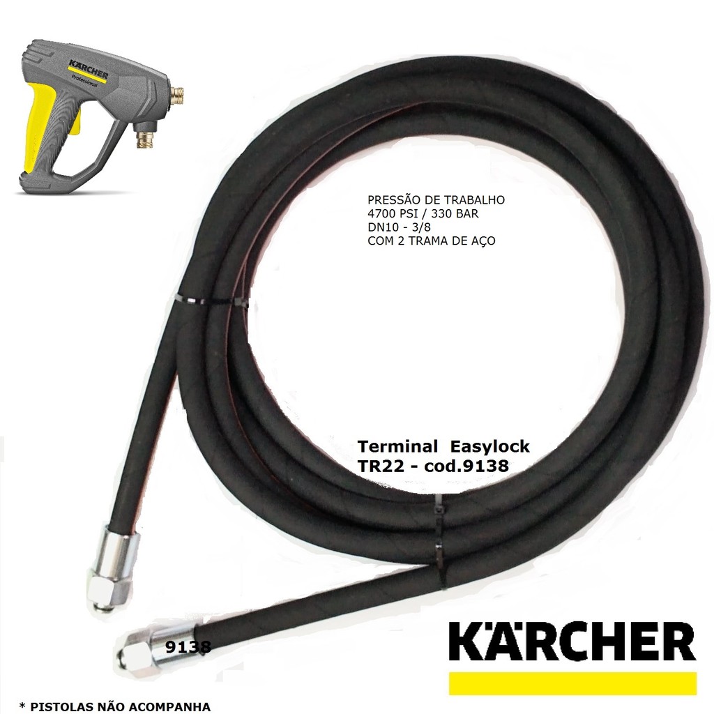 MANGUEIRA DE ALTA PRESSÃO TR Easy Force  TR22 EASYLOCK - HD HDS - 3/8 -  2 TRAMA DE AÇO -  330 BAR / 4700 PSI - KARCHER
