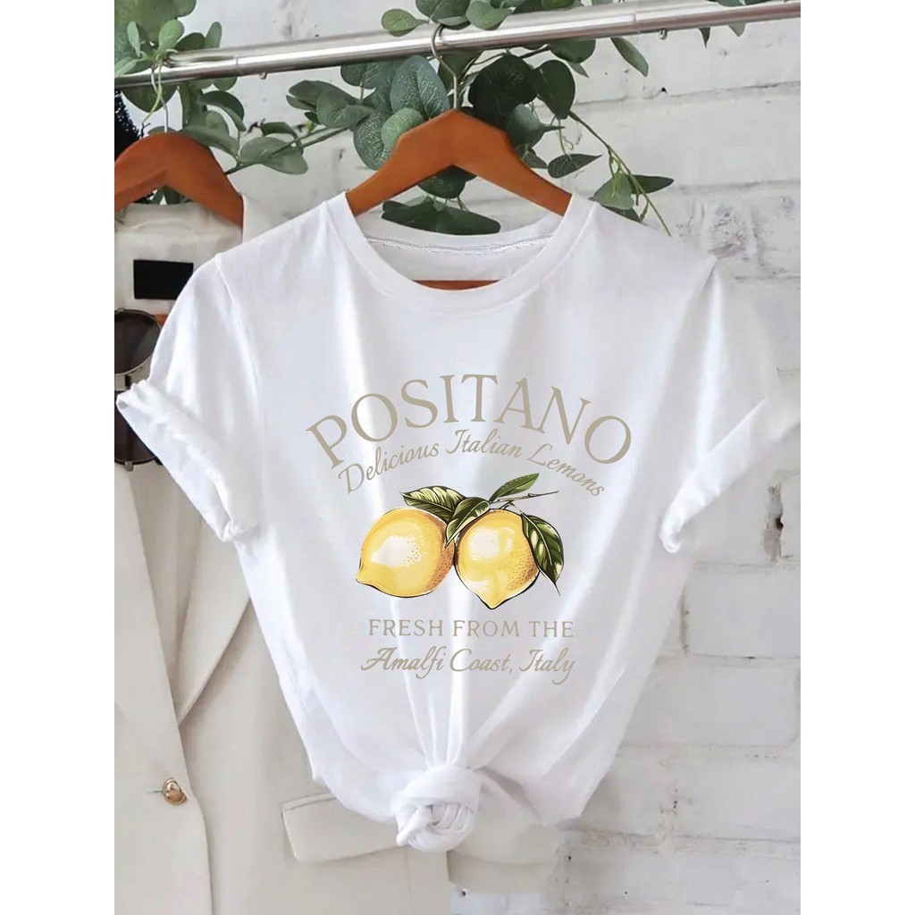 Camiseta Feminina com Estampa de Limão Positano Itália em Oferta na Shopee