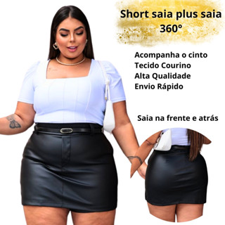Short Saia Plus Size Couro Com Cinto Casual Saia 360