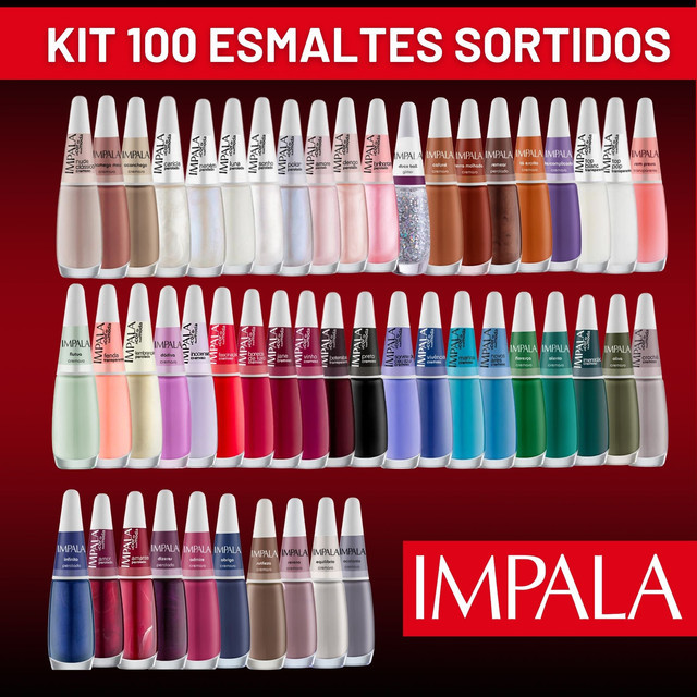 Kit 100 Esmaltes Impala Cremoso Cor da Sua Moda Esmalte Atacado Kit Manicure