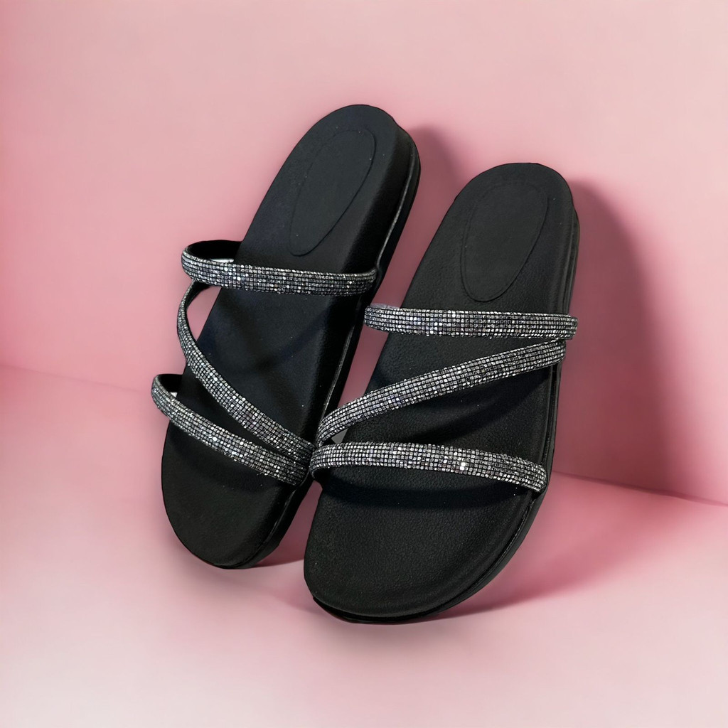 Sandália Papete Birken Feminina Com Brilho Glitter Chinelo Rasteirinha Tendência street 26/26
