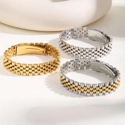 Pulseira De Relógio De Ouro 18k Vnox Para Homens E Mulheres , Ligação De Aço Inoxidável Casal Simples De Luxo , Joias Pr