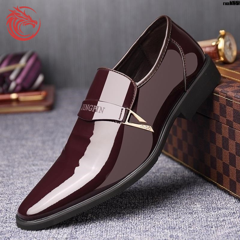 Sapatos altos aquecidos? Interno Primavera Social Preto Marrom Couro Brilhante Vestido De Noiva> Masculino Genuine % < 1