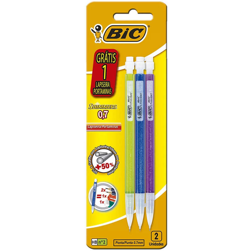 Lapiseira 0.7 mm Shimmers com 3 unidades Bic em Oferta na Shopee