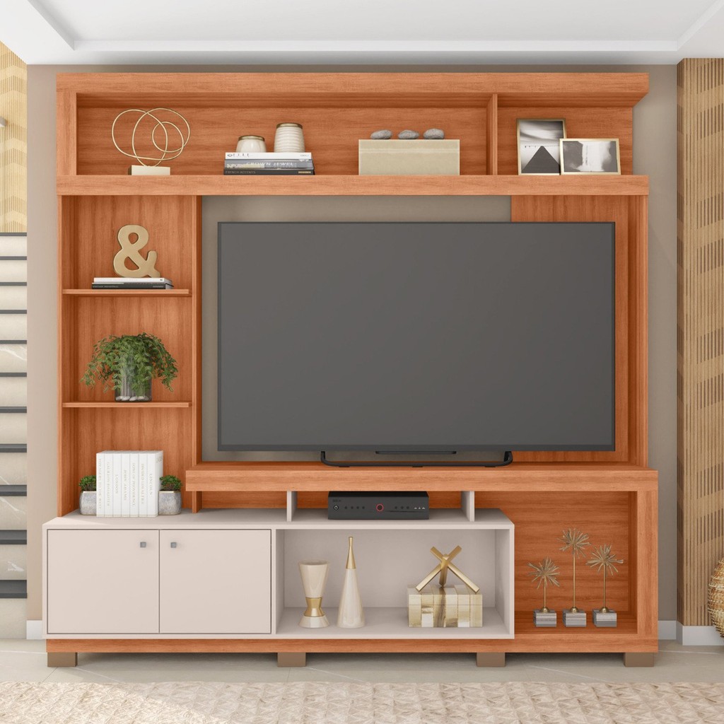 Estante Home para Tv 55 Polegadas com 2 Portas Formosa Freijó/Off White