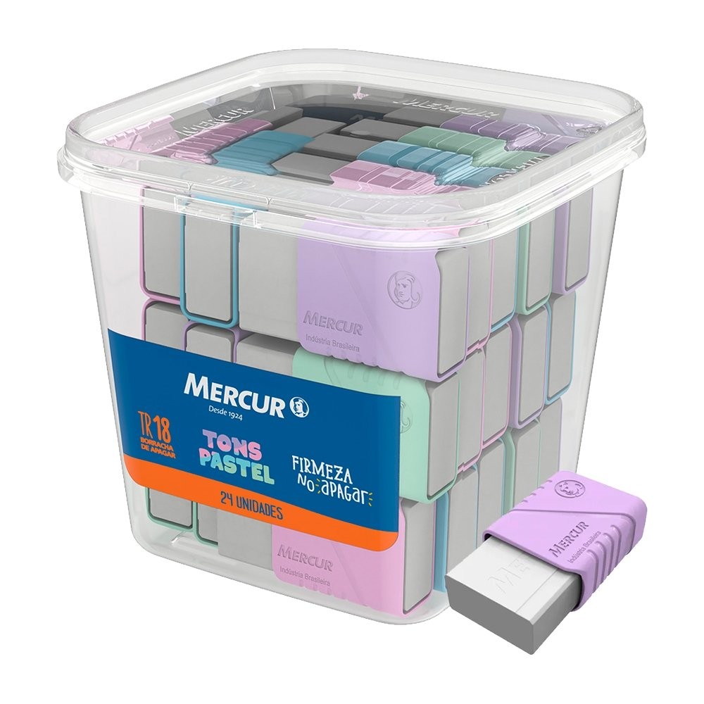 Borracha Mercur TR18 Tons Pastéis Embalagem com 24 Unidades em Oferta na Shopee