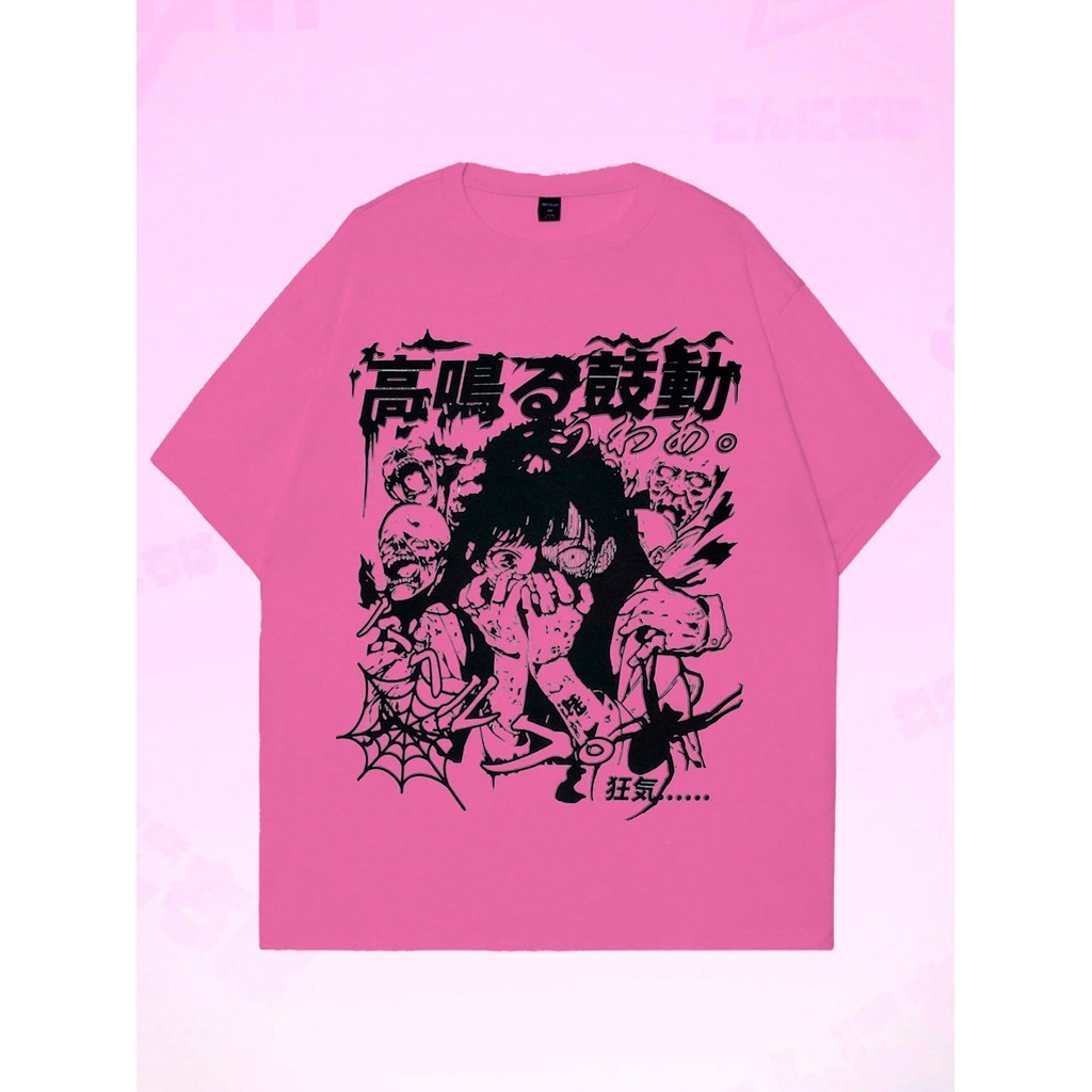 Camiseta Oversized Feminina Rosa Coleção Anime Trash Unissex Feminina Desenho Japones Old School