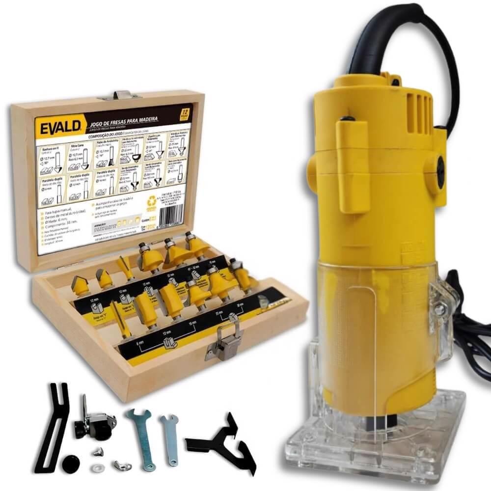 Tupia para Laminado 6mm 650W EVTUP110/220 com Kit de 12 Fresas para Madeira Haste 6mm EVALD em Oferta na Shopee