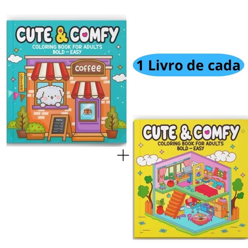 Cute & Comfy Coloring Book for Adults Livro de Colorir Capa Amarela + Cute & Comfy - Coloring Book for Adults