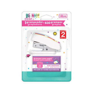 Grampeador mini 12 folhas Be Nice com 830 grampos Tilibra em Oferta na Shopee