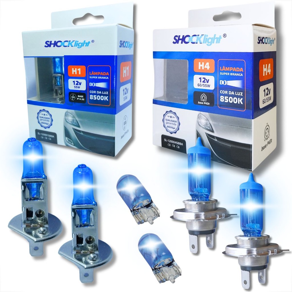 KIT LÂMPADA FAROL ALTO BAIXO E LANTERNA SUPER BRANCA H1 H4 E T10 DUPLO FOCO KIT COMPLETO SUBSTITUIÇÃO LÂMPADA QUEIMADA