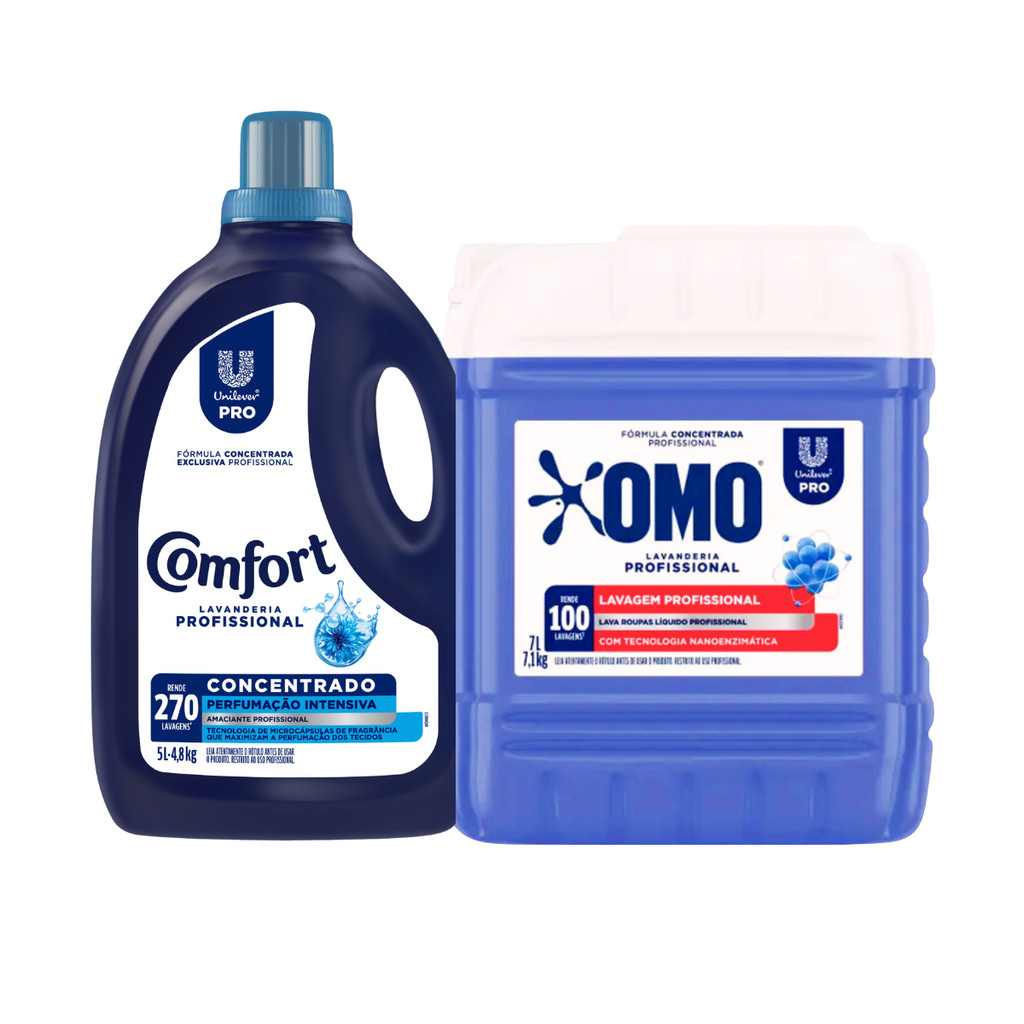 Kit Lava Roupas Lavanderia Pro Omo 7L + Amaciante Comfort 5L