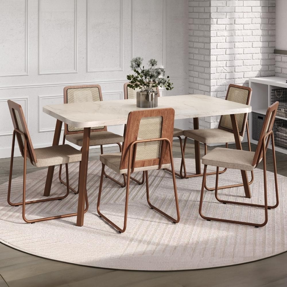 Conjunto Sala de Jantar 6 Cadeiras Catânia Carraro Petra e Rosê em Oferta na Shopee