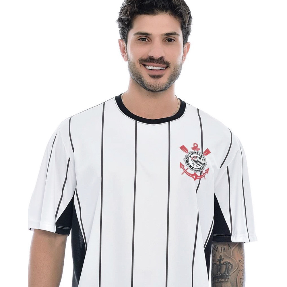 Camisa Corinthians Plus Size Torcedor Listras Branco Dry Masculina Oficial em Oferta na Shopee